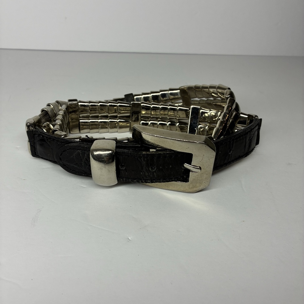 Belt Womens One Size Silver Black Chain Skinny Textured Metal Buckle Waist